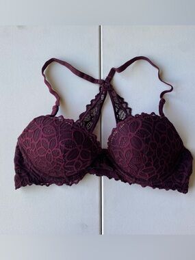 Victoria Secret Pink Date Racerback Bra 36C Maroon Front Closure Underwire